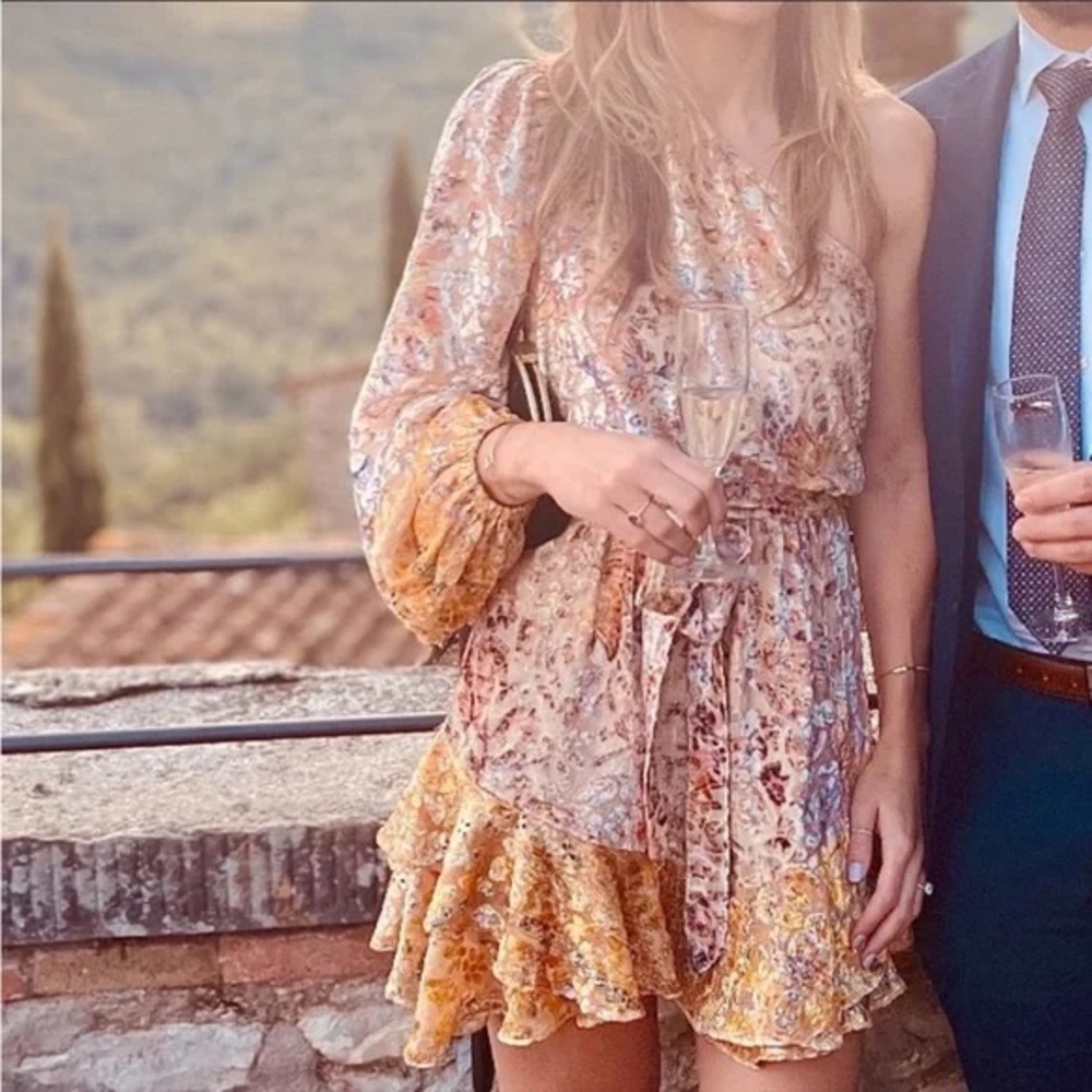 HEMANT NANDITA Kalon One Shoulder Dress floral Burnt Velvet Gold India wedding